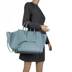 Pre Owned Celine Light Blue Leather Medium Phantom Luggage Tote