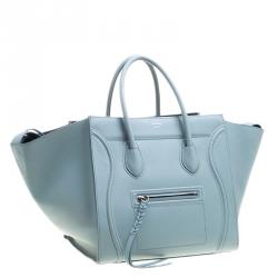 Pre Owned Celine Light Blue Leather Medium Phantom Luggage Tote