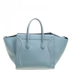 Pre Owned Celine Light Blue Leather Medium Phantom Luggage Tote