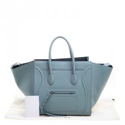 Pre Owned Celine Light Blue Leather Medium Phantom Luggage Tote