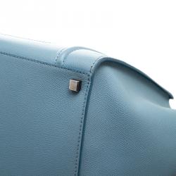 Pre Owned Celine Light Blue Leather Medium Phantom Luggage Tote