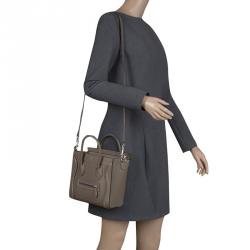Pre Owned Celine Khaki Leather Nano Luggage Tote