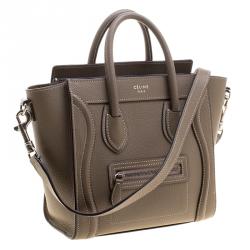 Pre Owned Celine Khaki Leather Nano Luggage Tote