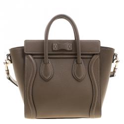 Pre Owned Celine Khaki Leather Nano Luggage Tote
