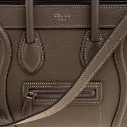 Pre Owned Celine Khaki Leather Nano Luggage Tote