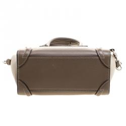 Pre Owned Celine Khaki Leather Nano Luggage Tote
