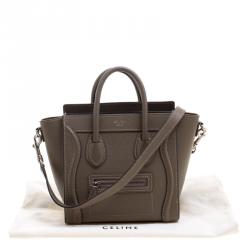 Pre Owned Celine Khaki Leather Nano Luggage Tote
