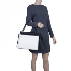 Pre Owned Celine Black & White Calfskin Leather Edge Shoulder Bag