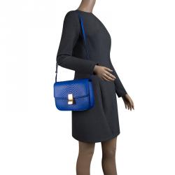 Pre Owned Celine Blue Python Medium Classic Box Shoulder Bag