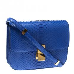 Pre Owned Celine Blue Python Medium Classic Box Shoulder Bag