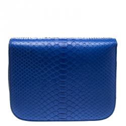 Pre Owned Celine Blue Python Medium Classic Box Shoulder Bag