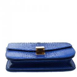 Pre Owned Celine Blue Python Medium Classic Box Shoulder Bag