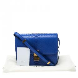 Pre Owned Celine Blue Python Medium Classic Box Shoulder Bag