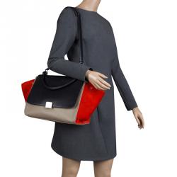 Pre Owned Celine Tri Color Leather and Suede Medium Trapeze Bag