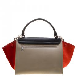 Pre Owned Celine Tri Color Leather and Suede Medium Trapeze Bag