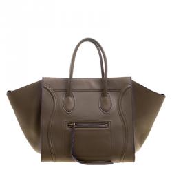 Pre Owned Celine Fatigue Green Leather Medium Phantom Luggage Tote