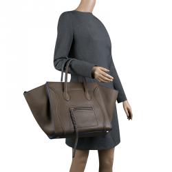 Pre Owned Celine Fatigue Green Leather Medium Phantom Luggage Tote