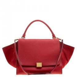 Pre Owned Celine Red Leather and Suede Medium Trapeze Bag
