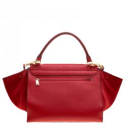 Pre Owned Celine Red Leather and Suede Medium Trapeze Bag