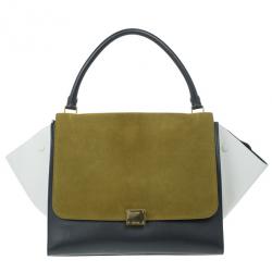 Pre Owned Celine Tricolor Smooth Calfskin and Suede Medium Trapeze Tote