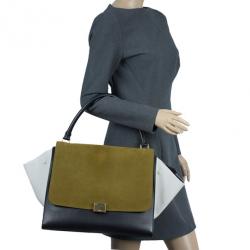 Pre Owned Celine Tricolor Smooth Calfskin and Suede Medium Trapeze Tote