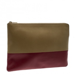 Pre Owned Celine Dark Beige/Red Leather Solo Clutch Pouch