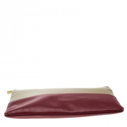 Pre Owned Celine Dark Beige/Red Leather Solo Clutch Pouch