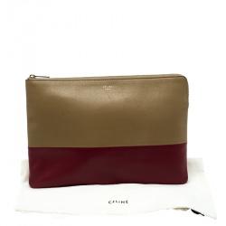 Pre Owned Celine Dark Beige/Red Leather Solo Clutch Pouch