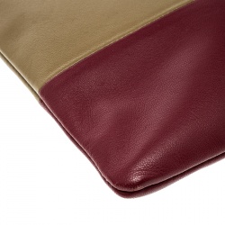 Pre Owned Celine Dark Beige/Red Leather Solo Clutch Pouch