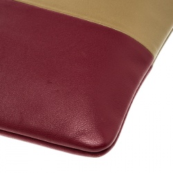 Pre Owned Celine Dark Beige/Red Leather Solo Clutch Pouch