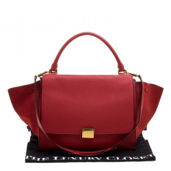 Pre Owned Celine Red Leather and Suede Medium Trapeze Bag