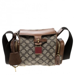 Pre Owned Celine Brown/Cognac Monogram Canvas and Leather Mini Camera Crossbody Bag