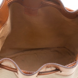 Pre Owned Celine Beige/Cognac Macadam Coated Canvas and Leather Drawstring Bucket Bag