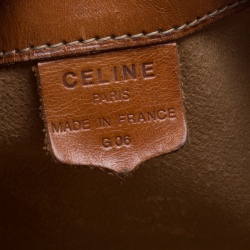 Pre Owned Celine Beige/Cognac Macadam Coated Canvas and Leather Drawstring Bucket Bag