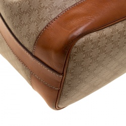 Pre Owned Celine Beige/Cognac Macadam Coated Canvas and Leather Drawstring Bucket Bag