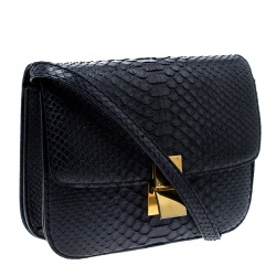 Pre Owned Celine Navy Blue Python Medium Classic Box Shoulder Bag