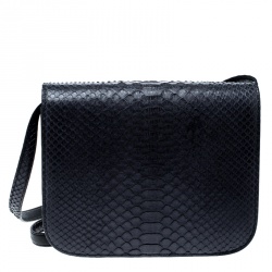 Pre Owned Celine Navy Blue Python Medium Classic Box Shoulder Bag