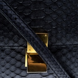 Pre Owned Celine Navy Blue Python Medium Classic Box Shoulder Bag