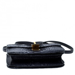 Pre Owned Celine Navy Blue Python Medium Classic Box Shoulder Bag