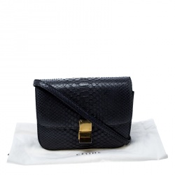 Pre Owned Celine Navy Blue Python Medium Classic Box Shoulder Bag
