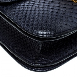 Pre Owned Celine Navy Blue Python Medium Classic Box Shoulder Bag