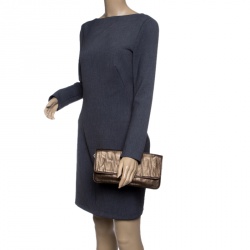 Pre Owned Celine Bronze Striped Leather Clutch