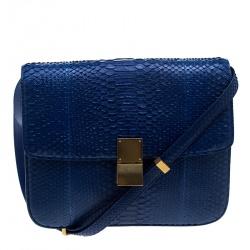 Pre Owned Celine Blue Python Large Classic Box Shoulder Bag
