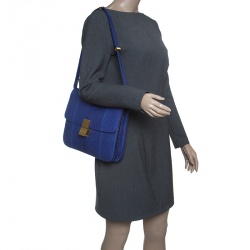 Pre Owned Celine Blue Python Large Classic Box Shoulder Bag