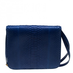 Pre Owned Celine Blue Python Large Classic Box Shoulder Bag