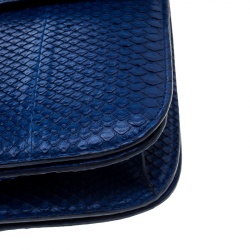 Pre Owned Celine Blue Python Large Classic Box Shoulder Bag