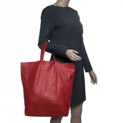 Pre Owned Celine Red Leather Cabas Tote