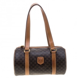Céline Brown Coated Canvas Macadam Boston Bag