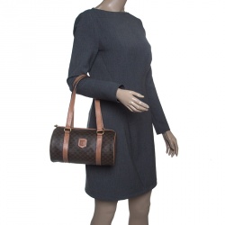 Céline Brown Coated Canvas Macadam Boston Bag