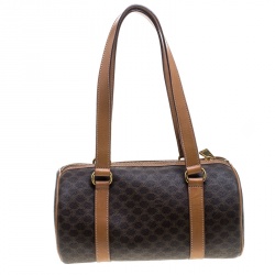 Céline Brown Coated Canvas Macadam Boston Bag